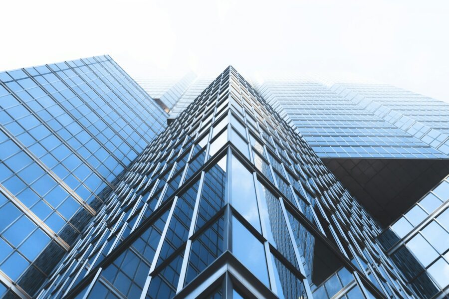 low angle photography curtain wall buildings